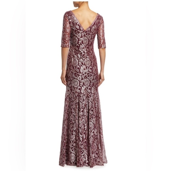 Jovani Metallic Lace V-Neck Elbow-Sleeve Gown size 10 - Picture 2 of 8